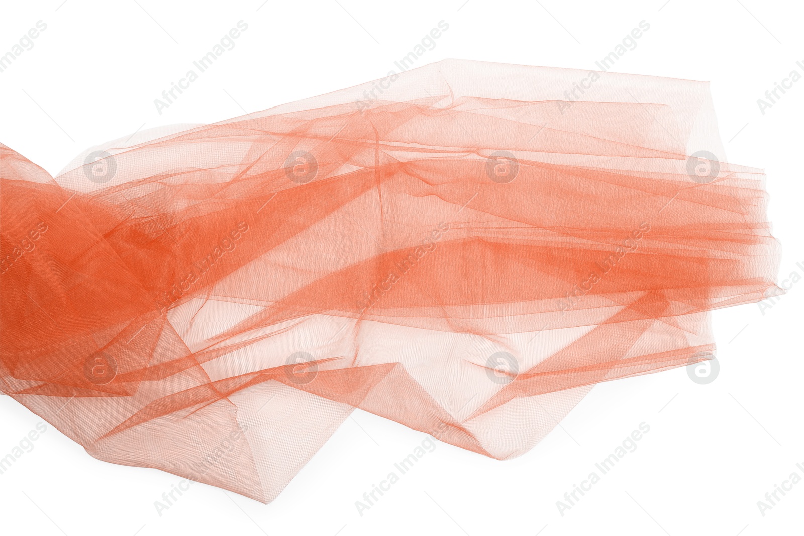 Image of Beautiful orange tulle fabric on white background