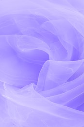 Image of Beautiful blue violet tulle, closeup view of fabric