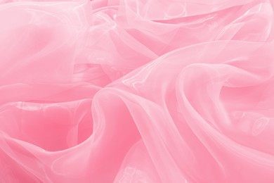 Image of Beautiful pink tulle, closeup view of fabric