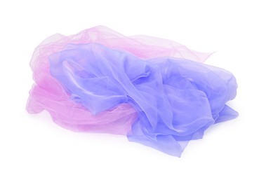 Image of Beautiful colorful tulle fabric on white background