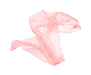 Image of Beautiful coral color tulle fabric on white background