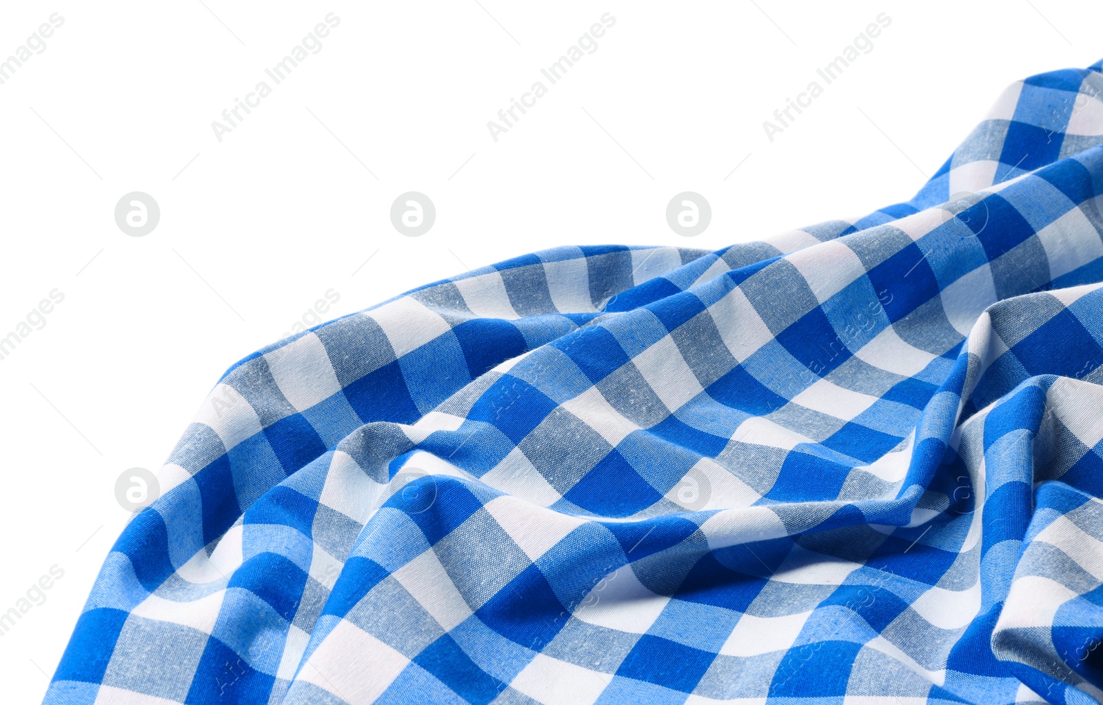 Image of Blue checkered gingham fabric on white background