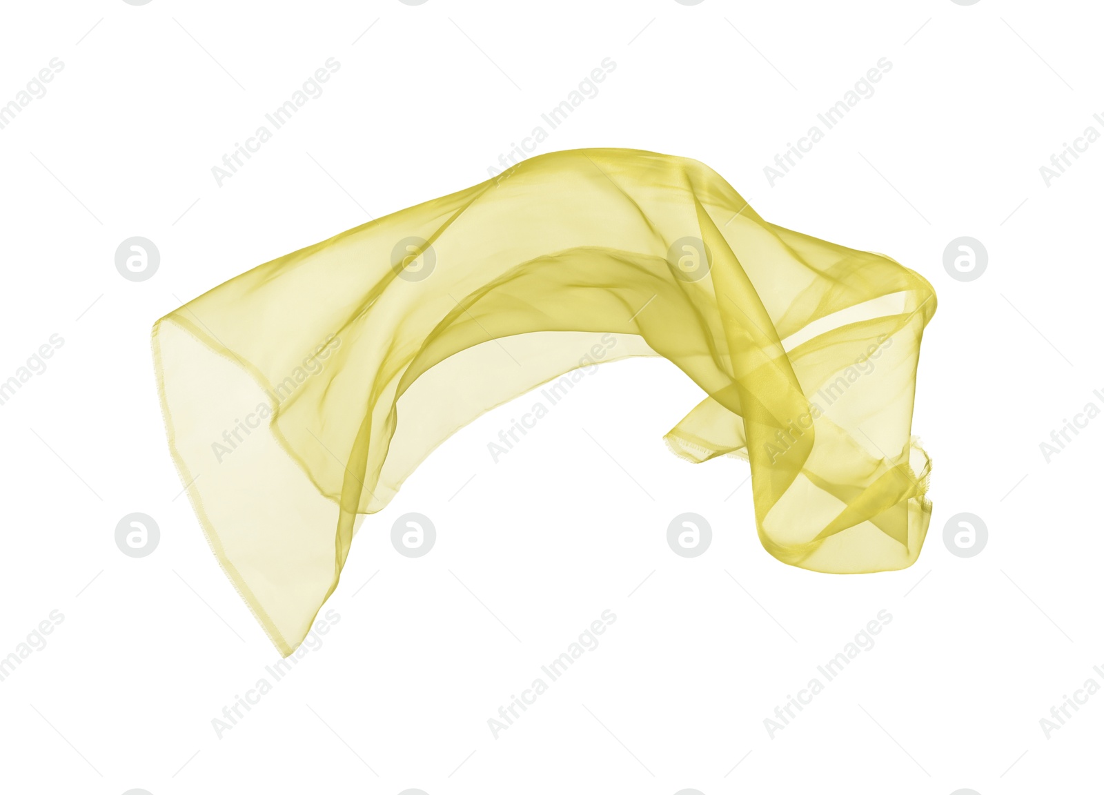 Image of Beautiful yellow tulle fabric on white background