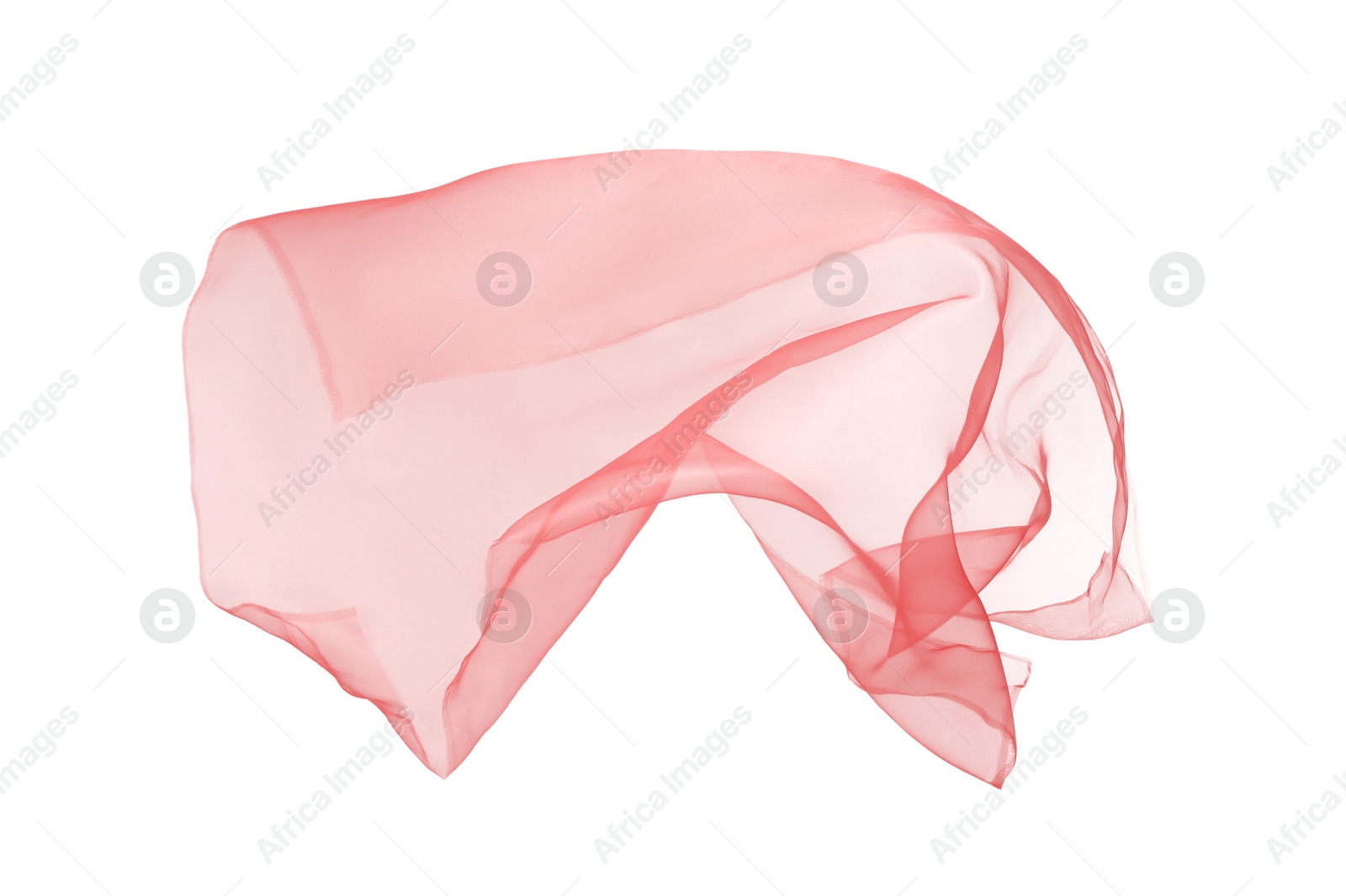 Image of Beautiful coral color tulle fabric on white background