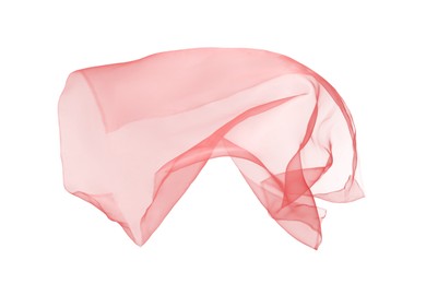 Image of Beautiful coral color tulle fabric on white background