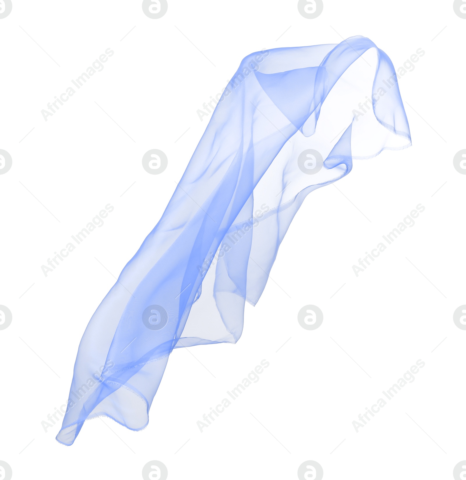 Image of Beautiful blue tulle fabric on white background