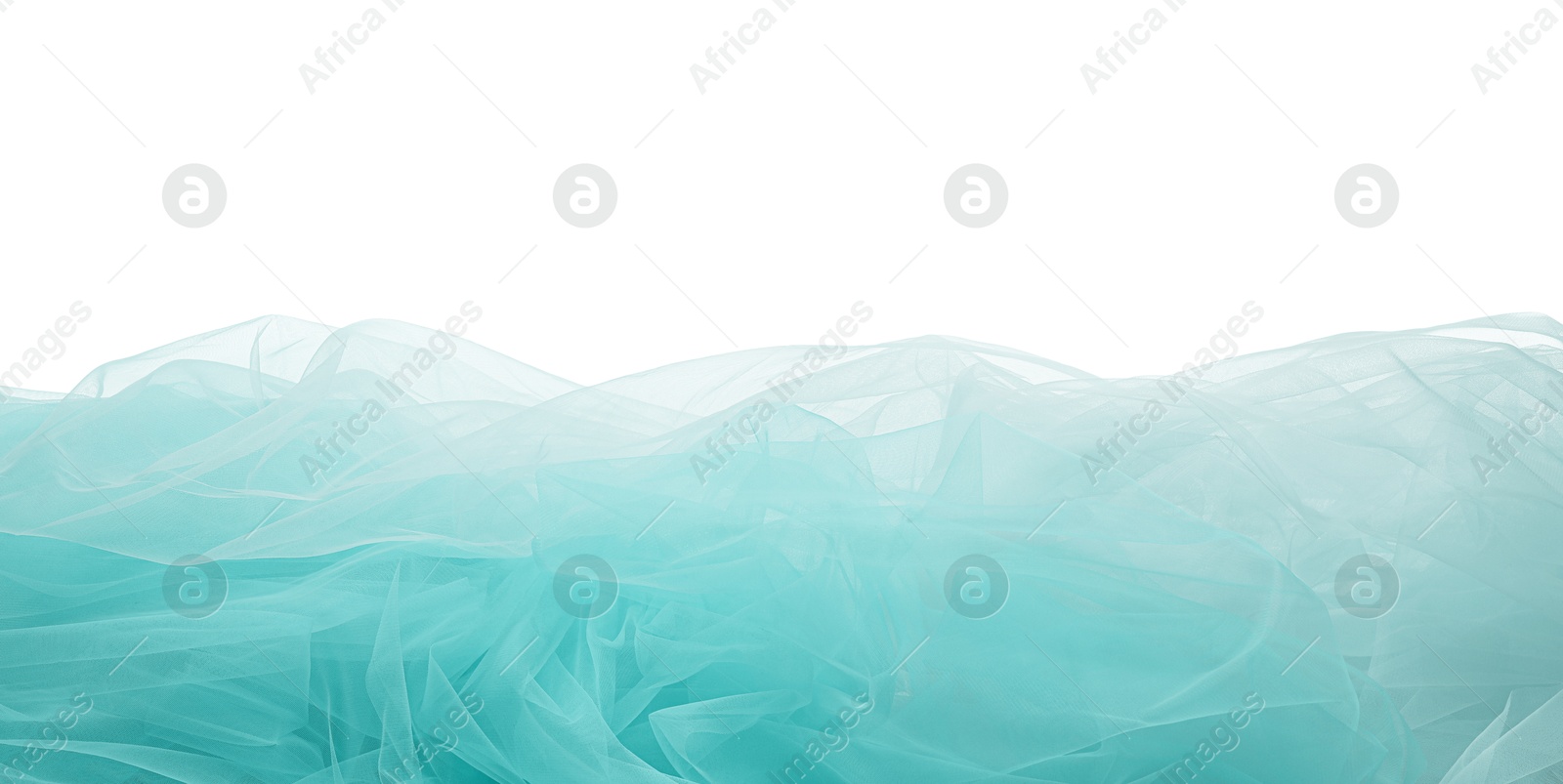 Image of Beautiful turquoise color tulle fabric on white background