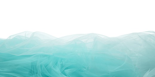 Beautiful turquoise color tulle fabric on white background