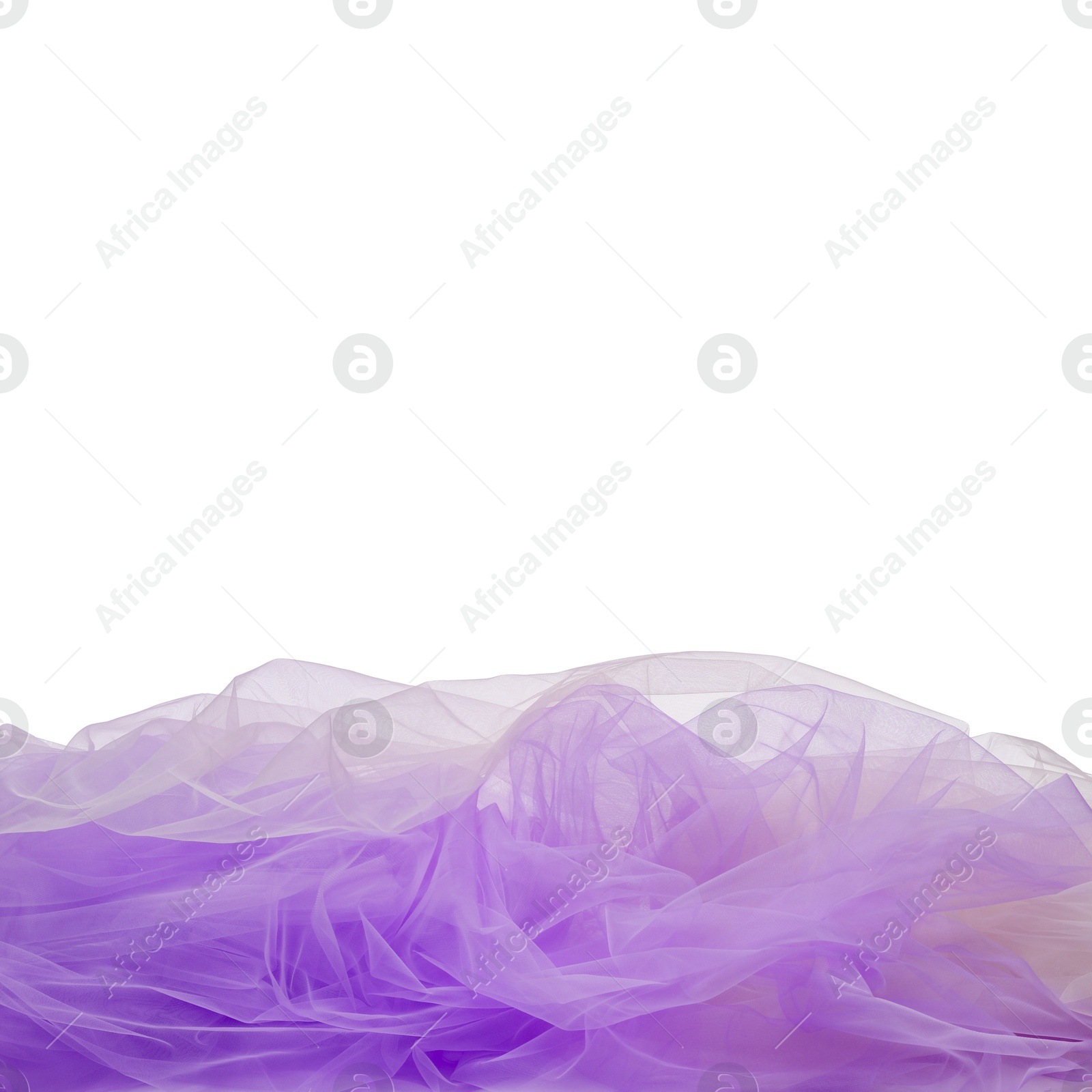 Image of Beautiful violet tulle fabric on white background