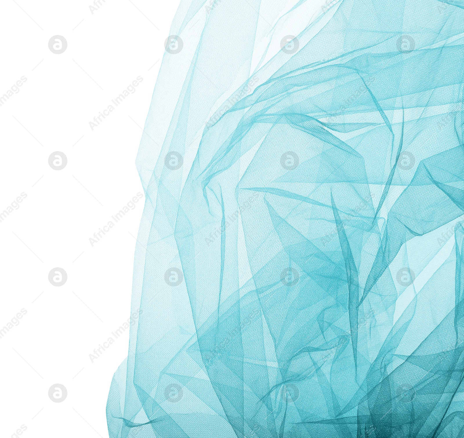 Image of Beautiful turquoise color tulle fabric on white background