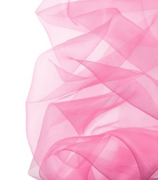 Image of Beautiful pink tulle fabric on white background