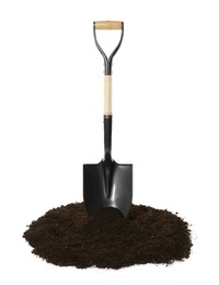 Image of One camping shovel and soil isolated on white. Hand tool