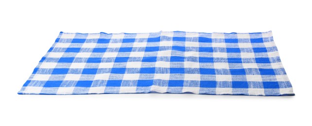 Image of Blue checkered gingham fabric on white background