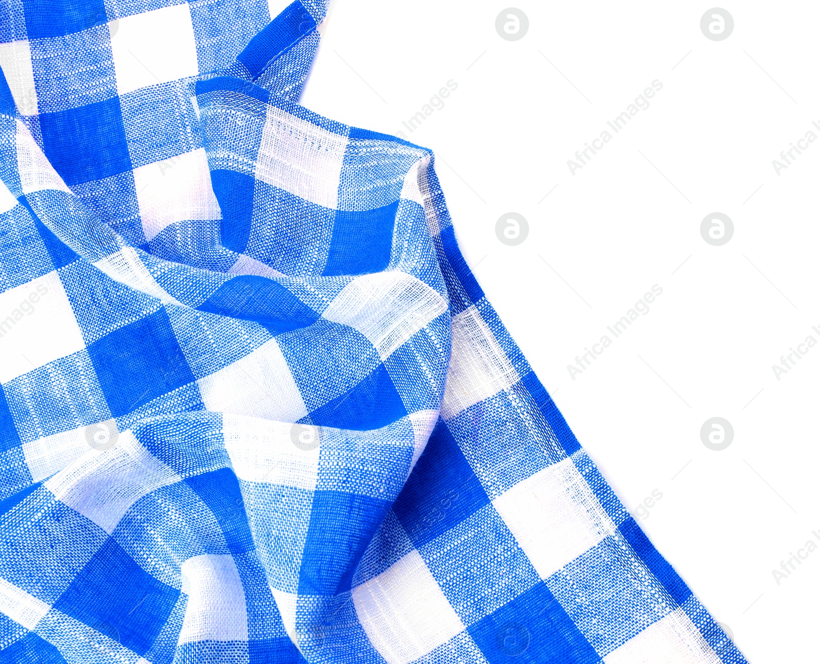 Image of Blue checkered gingham fabric on white background