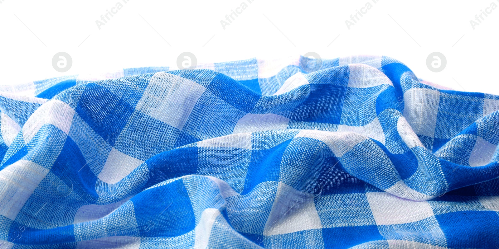 Image of Blue checkered gingham fabric on white background