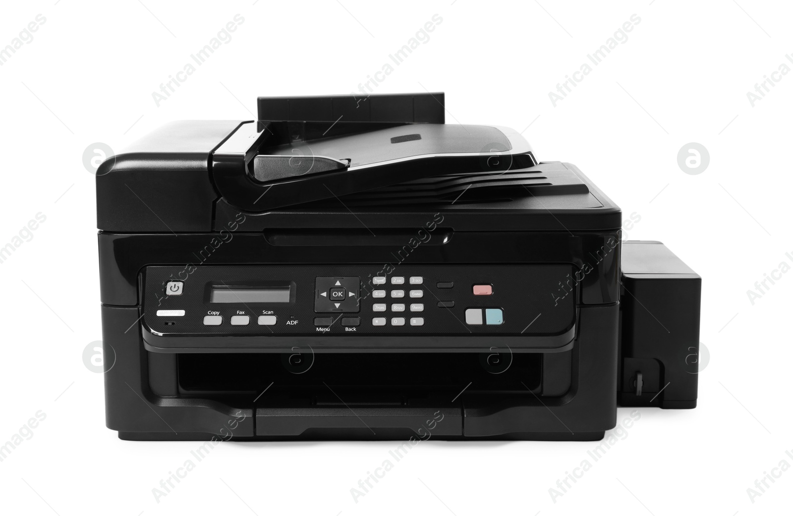 Photo of One new modern printer isolated on white