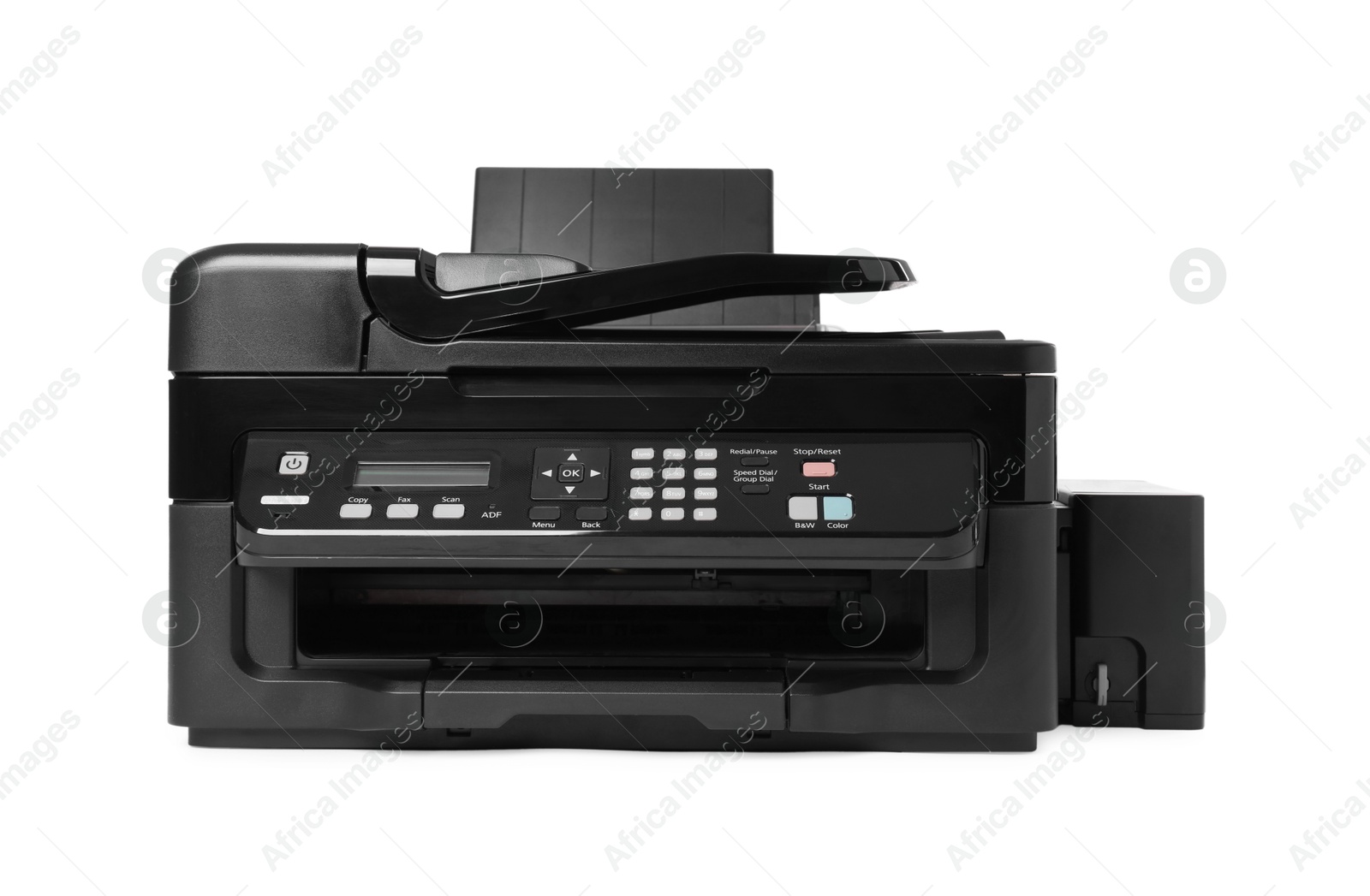 Photo of One new modern printer isolated on white