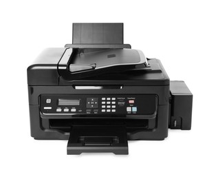 Photo of One new modern printer isolated on white