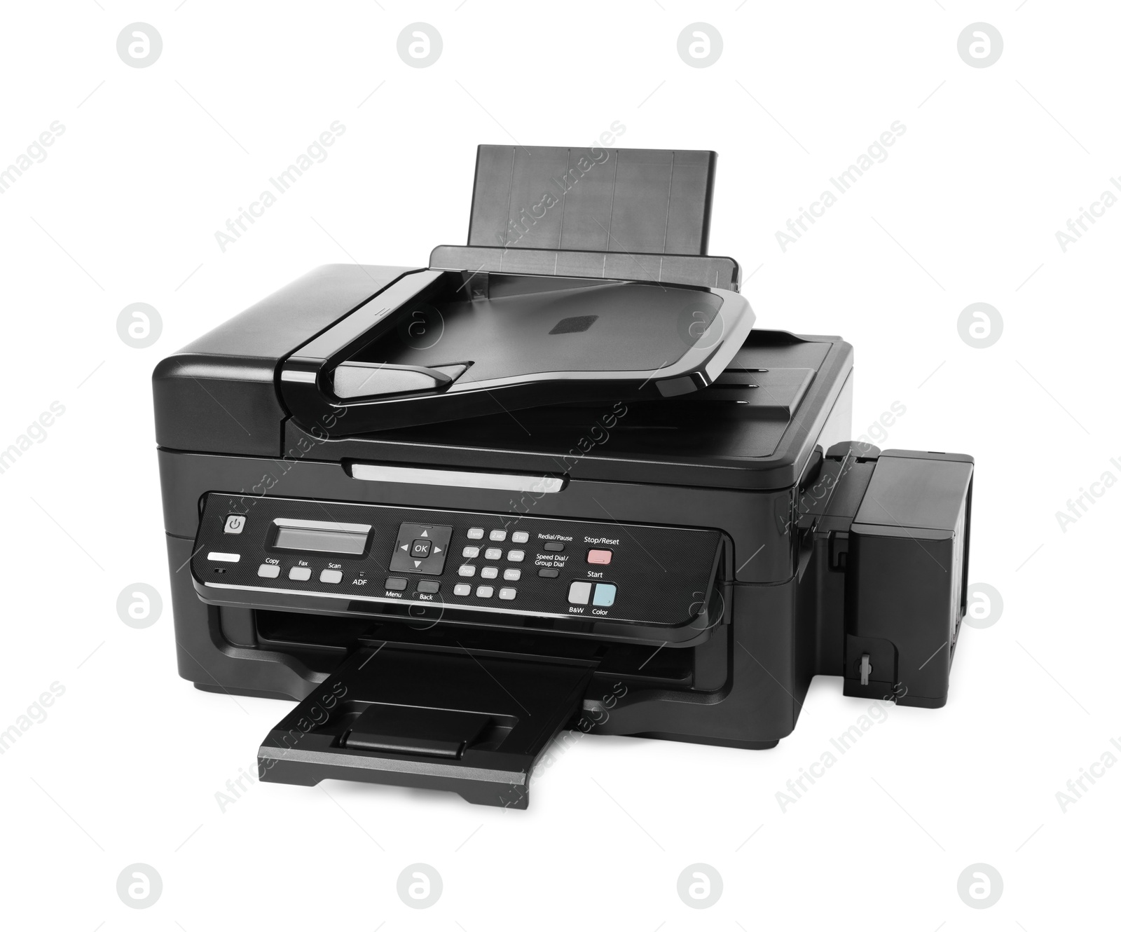 Photo of One new modern printer isolated on white