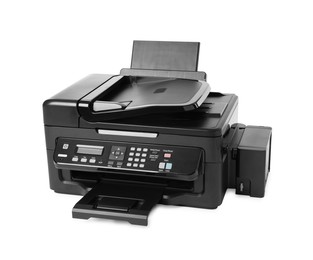 Photo of One new modern printer isolated on white