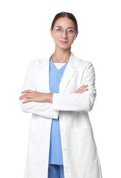 Photo of Nurse in medical uniform on white background