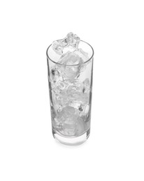 One glass with ice for refreshing drink isolated on white