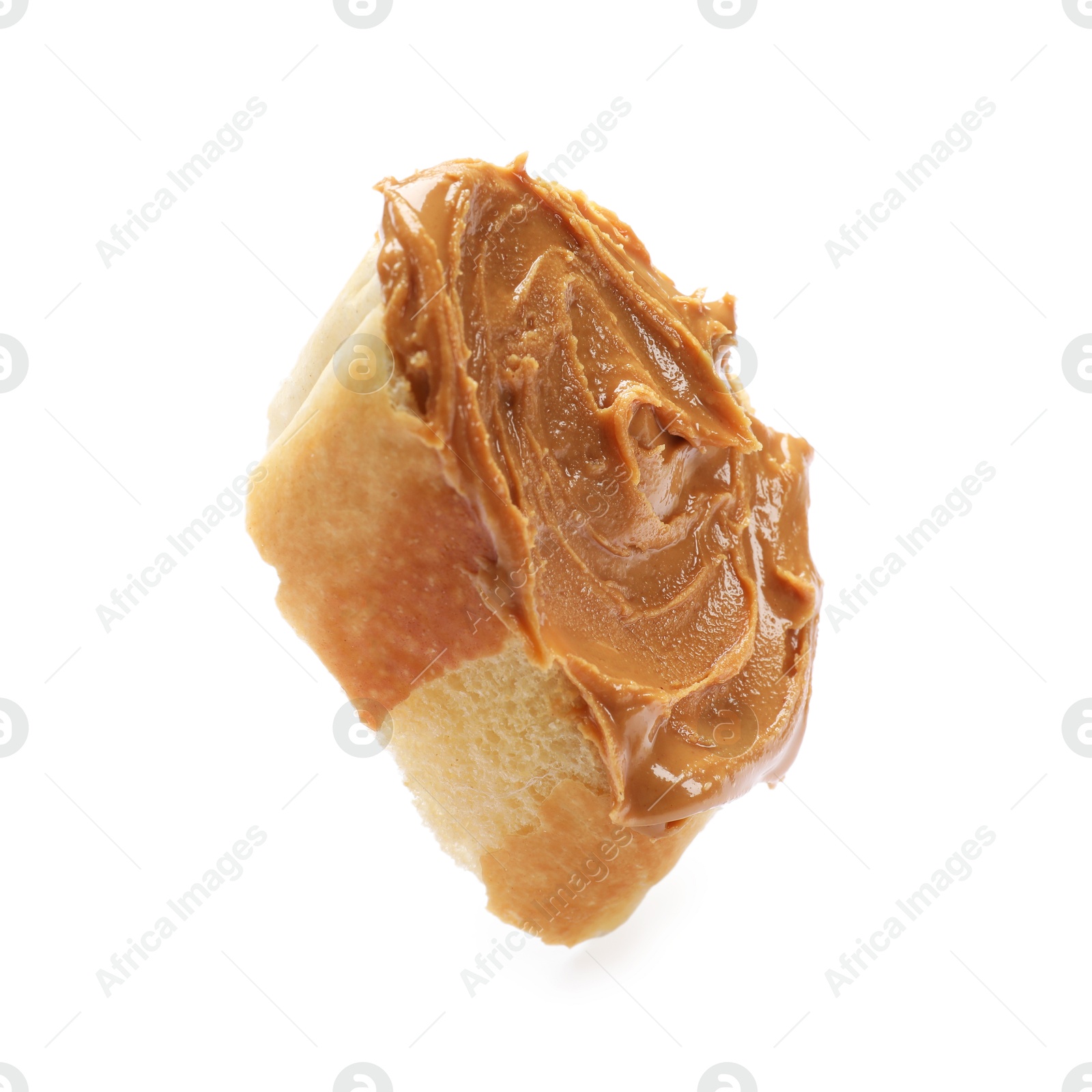 Photo of Tasty sandwich with peanut butter isolated on white