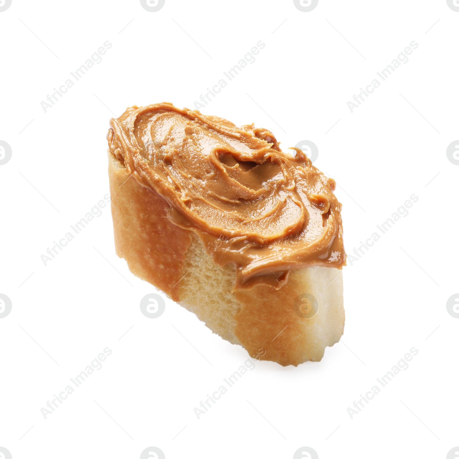 Photo of Tasty sandwich with peanut butter isolated on white