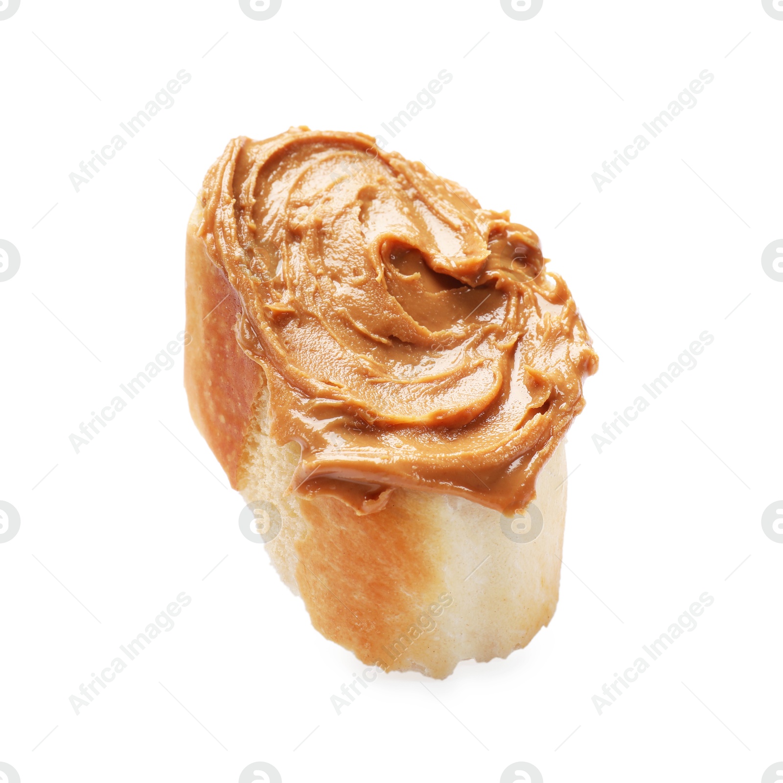 Photo of Tasty sandwich with peanut butter isolated on white