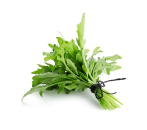 Photo of Bunch of fresh arugula leaves isolated on white