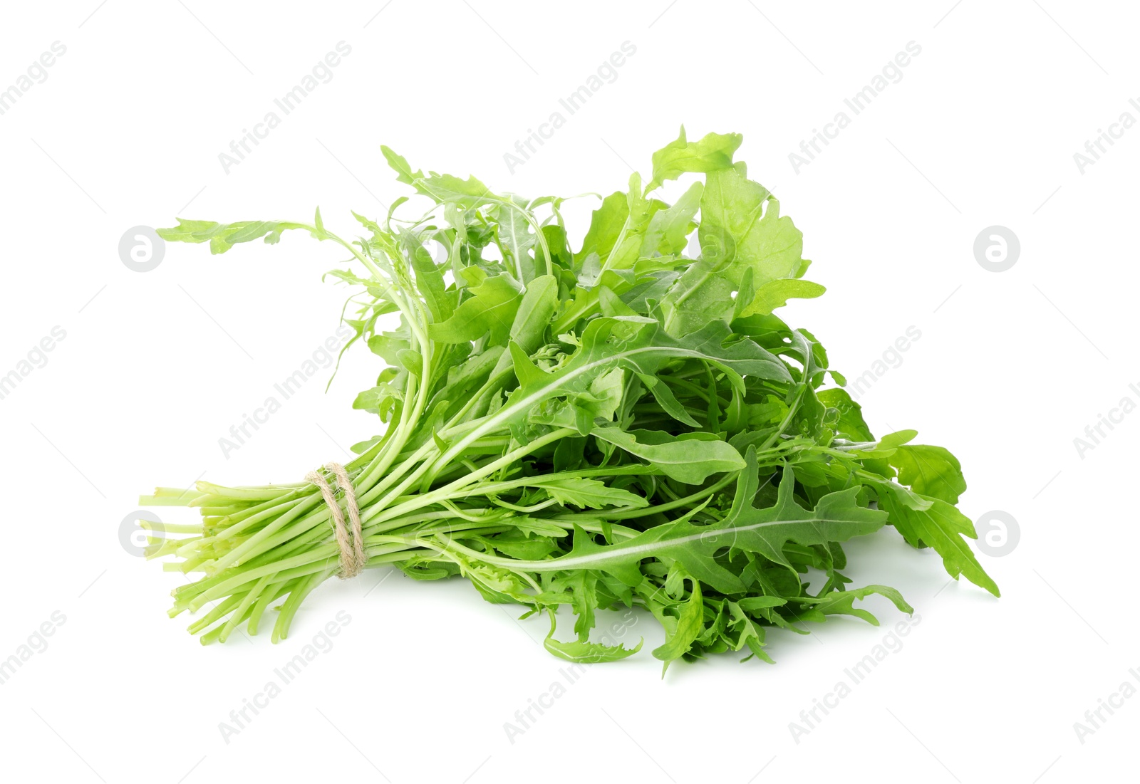 Photo of Bunch of fresh arugula leaves isolated on white