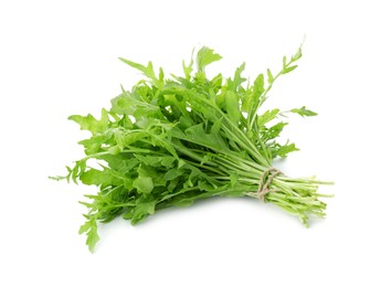 Photo of Bunch of fresh arugula leaves isolated on white