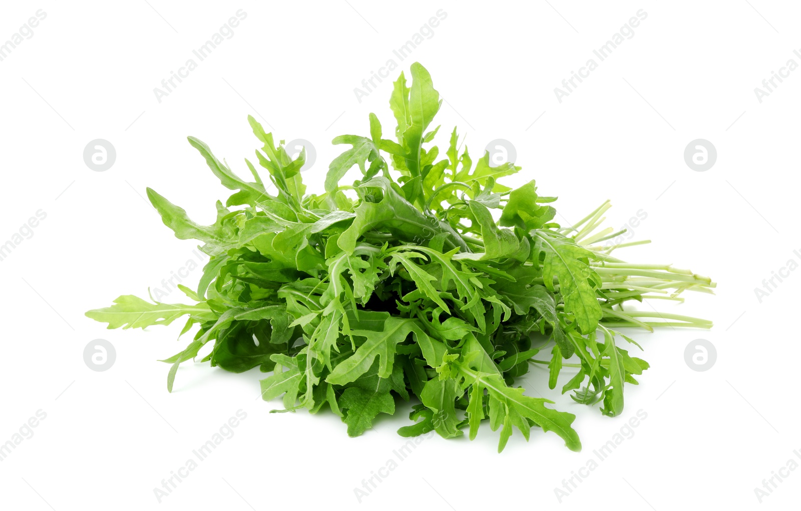 Photo of Many fresh arugula leaves isolated on white