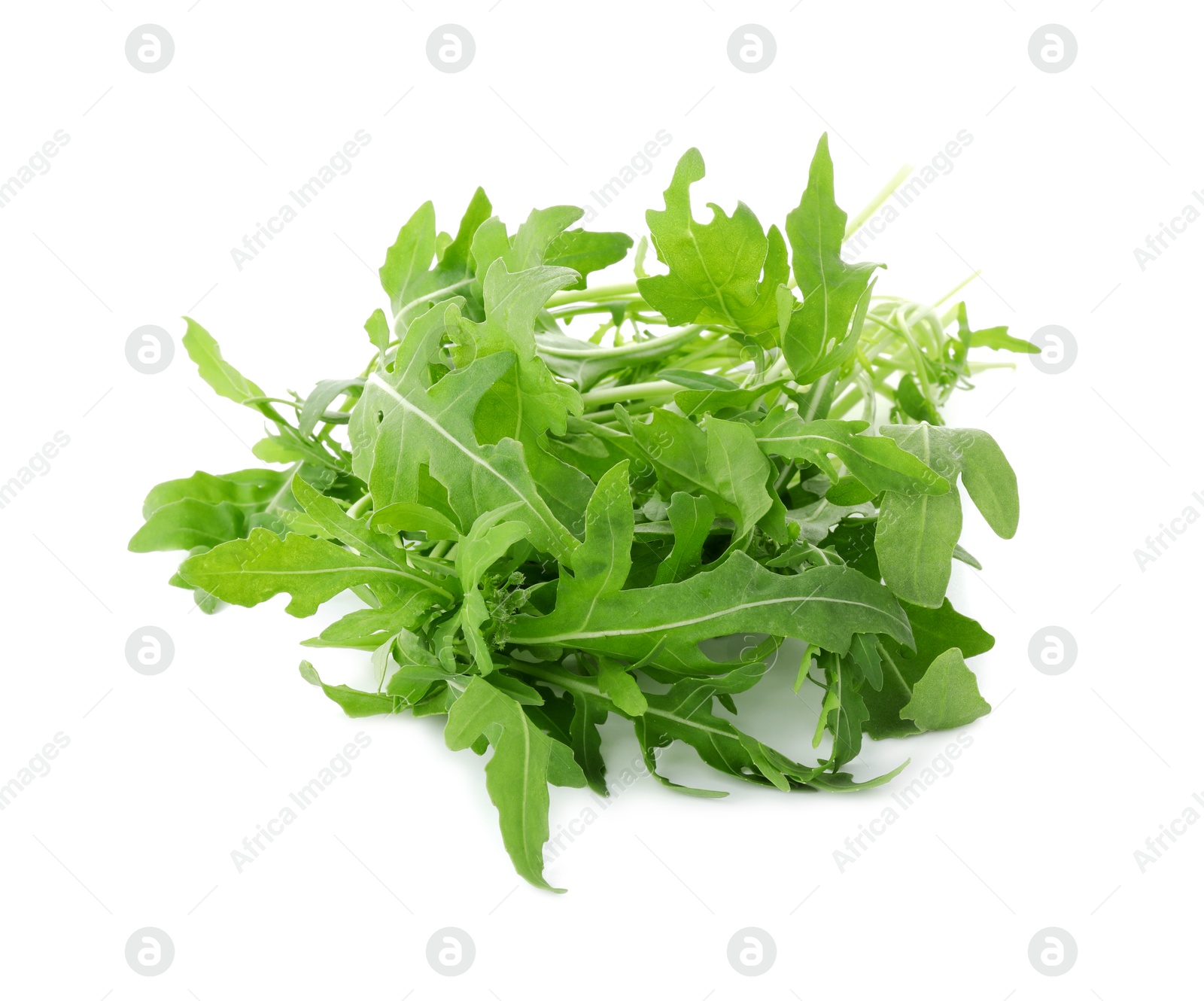 Photo of Pile of fresh arugula leaves isolated on white