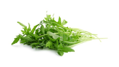 Photo of Pile of fresh arugula leaves isolated on white