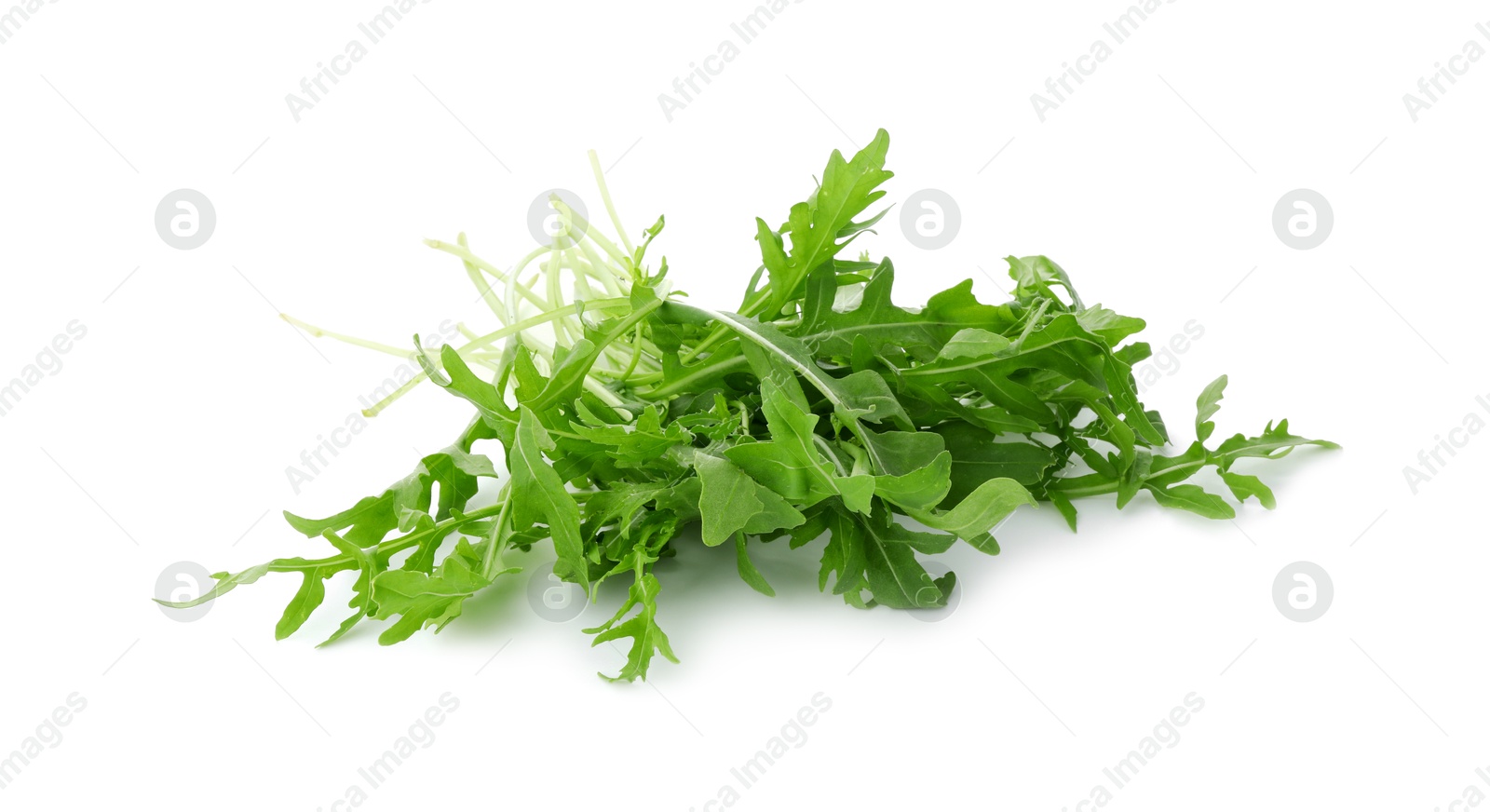 Photo of Pile of fresh arugula leaves isolated on white