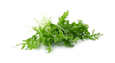 Photo of Pile of fresh arugula leaves isolated on white