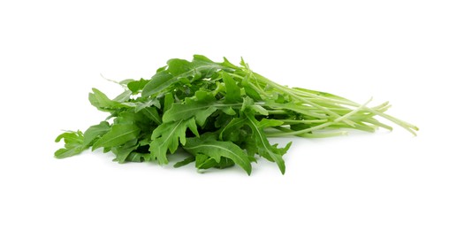 Photo of Pile of fresh arugula leaves isolated on white