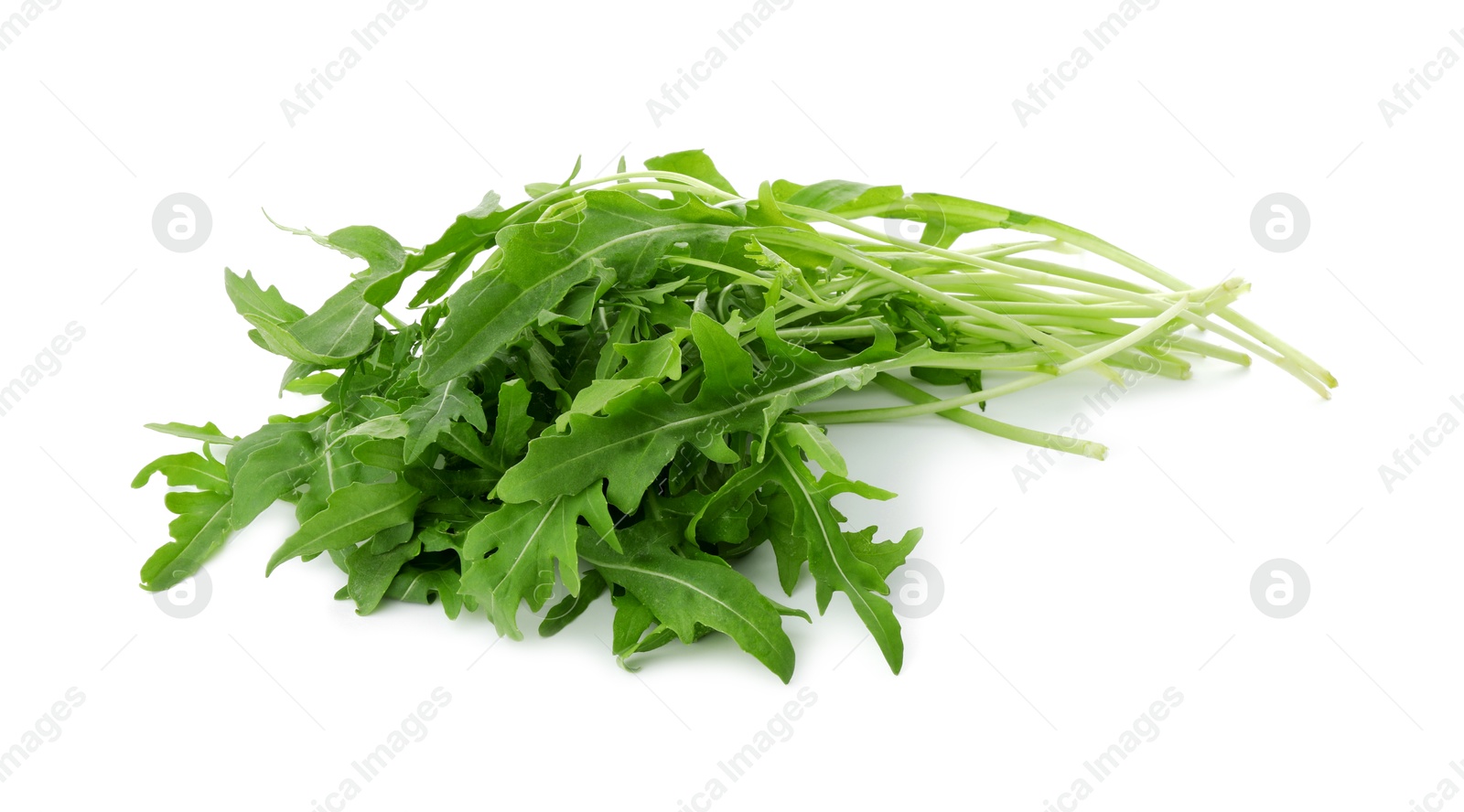 Photo of Pile of fresh arugula leaves isolated on white