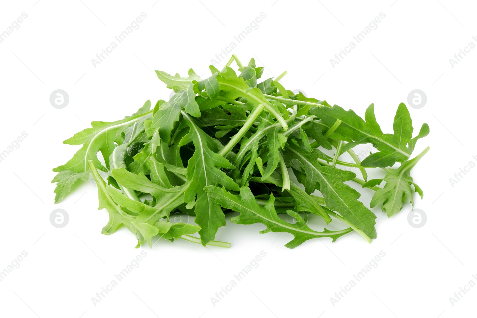 Photo of Pile of fresh arugula leaves isolated on white