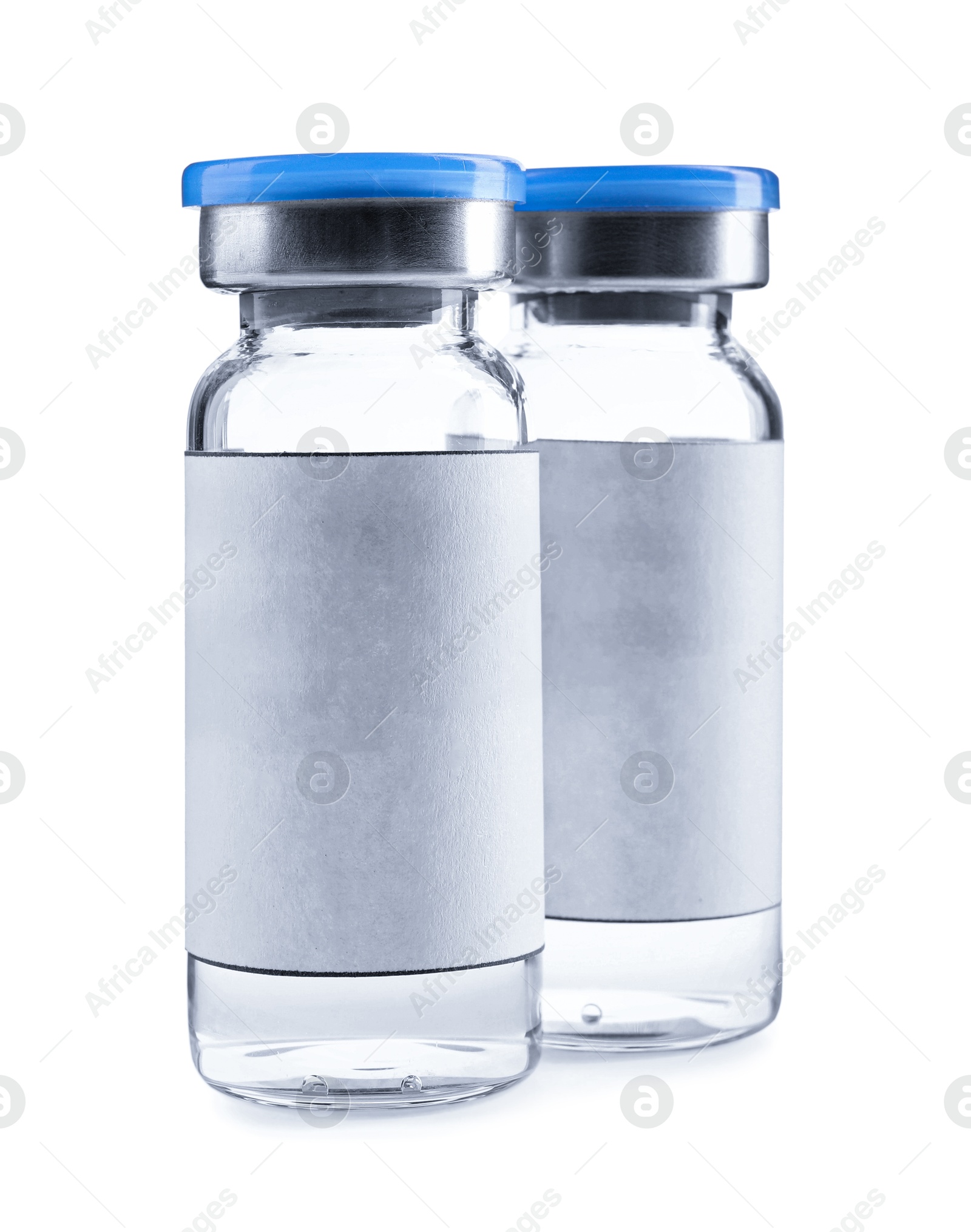 Image of Medication in vials with blank labels isolated on white