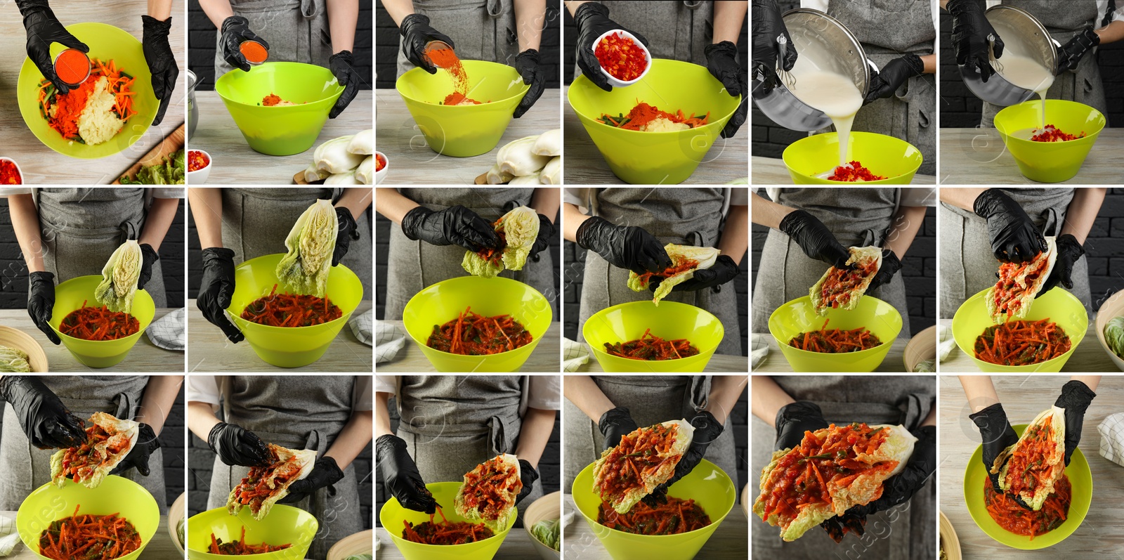 Image of Traditional Korean kimchi. Collage of step-by-step recipe