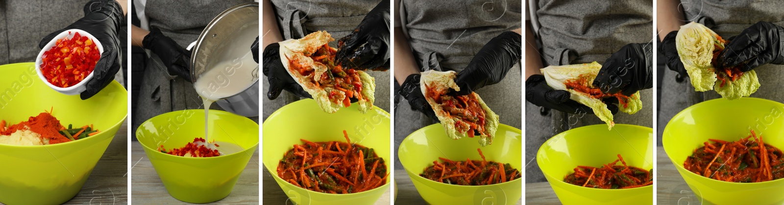 Image of Traditional Korean kimchi. Collage of step-by-step recipe