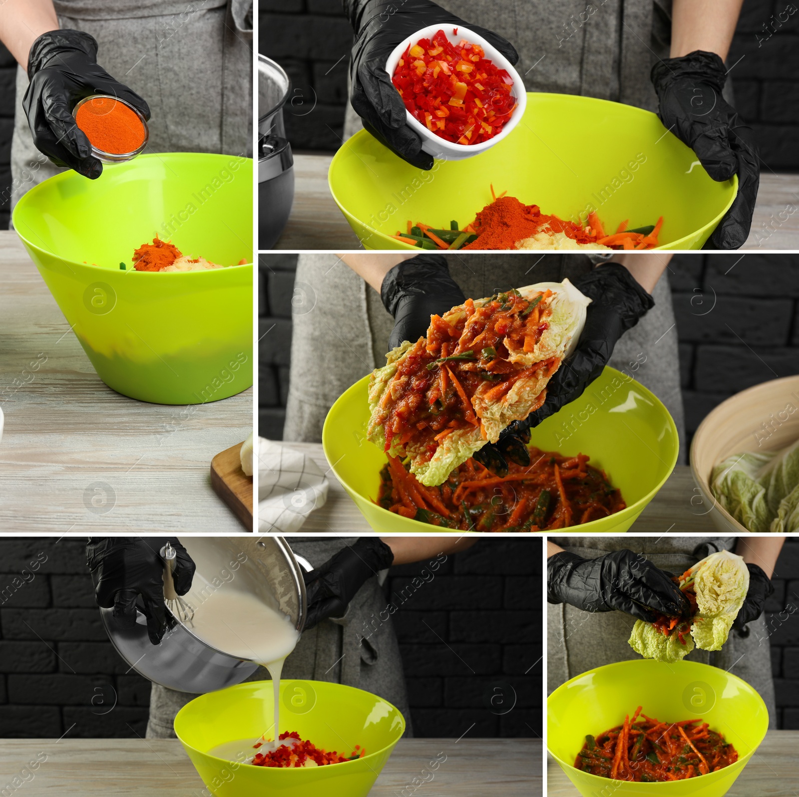 Image of Traditional Korean kimchi. Collage of step-by-step recipe