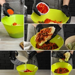 Image of Traditional Korean kimchi. Collage of step-by-step recipe