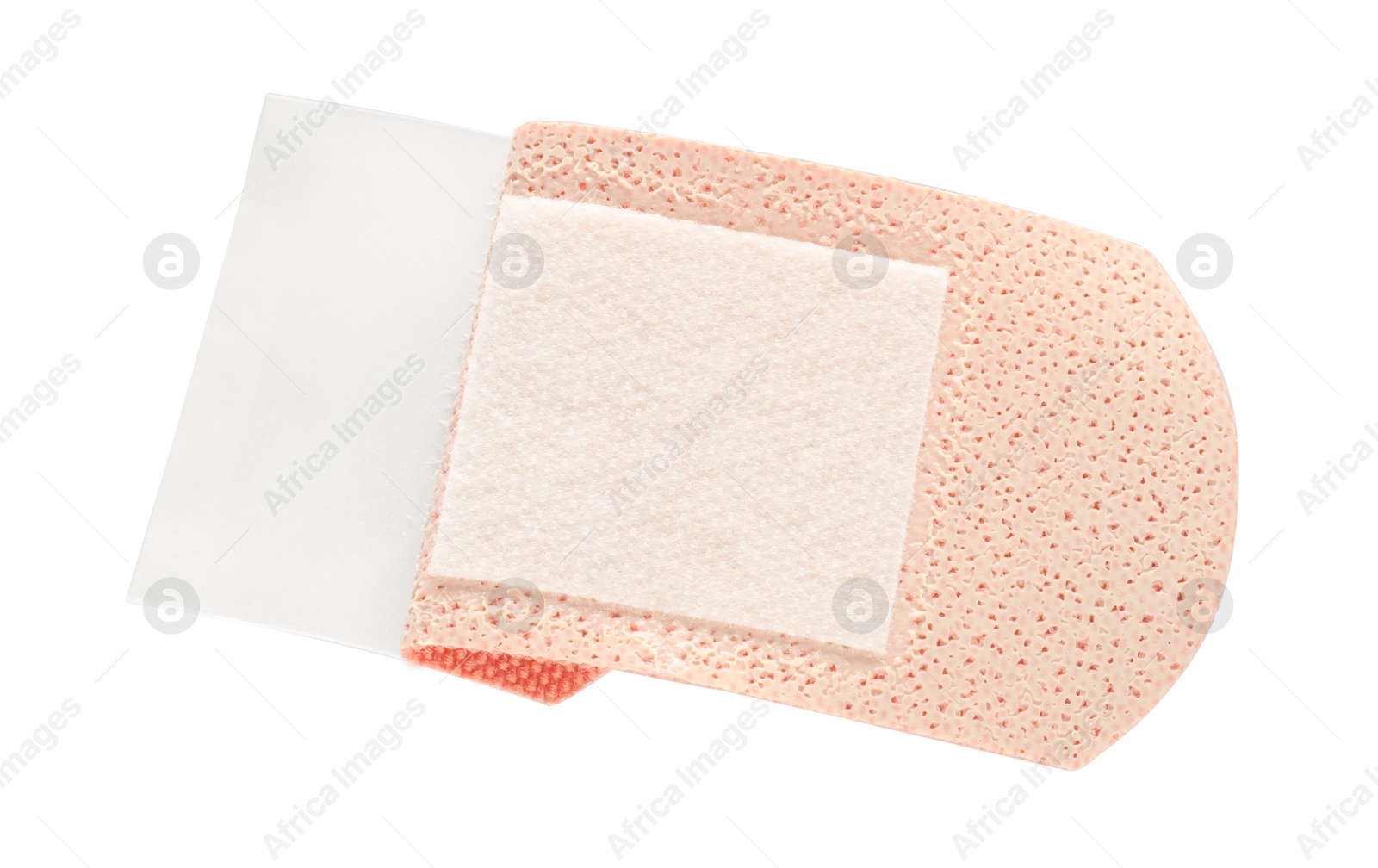 One medical adhesive bandage isolated on white, top view Photo of One medical adhesive bandage isolated on white, top view