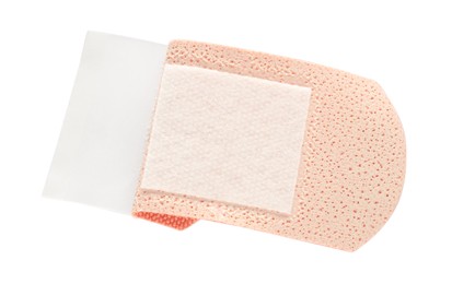 Photo of One medical adhesive bandage isolated on white, top view