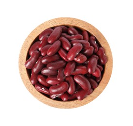 Photo of Dried red beans in bowl isolated on white, top view