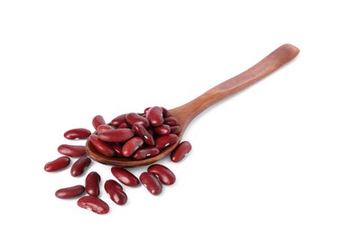 Photo of Dried red beans in spoon isolated on white