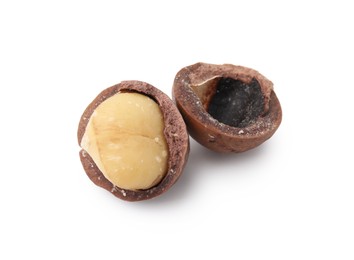 Photo of Macadamia nut with shell isolated on white